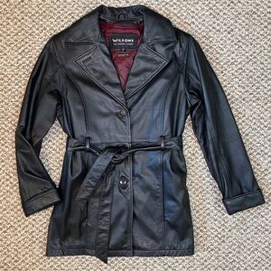 Wilsons Leather Black Belted Leather Jacket with Thinsulate Zip Out Body Liner